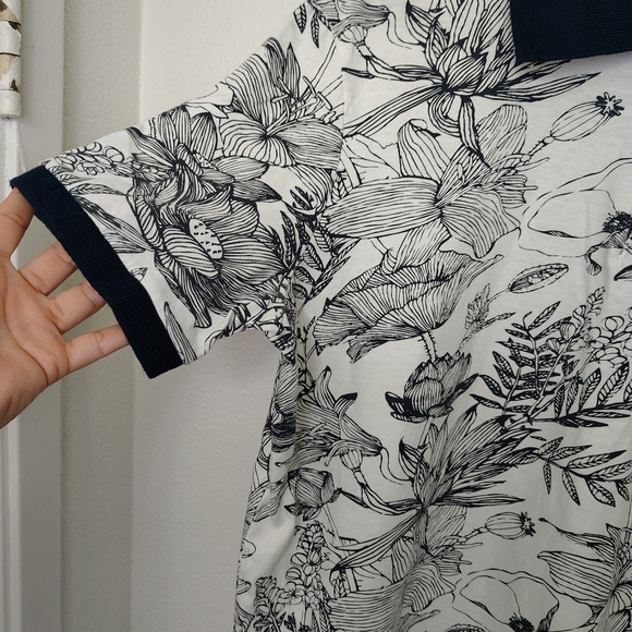 Porto Sur Men's Cotton White Blue Floral Print Polo Shirt Sz M - Picture 5 of 9